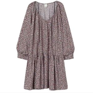 H&M Floral Babydoll Mini Dress Size S Puff Sleeve A-Line Lenzing Ecovero Viscos